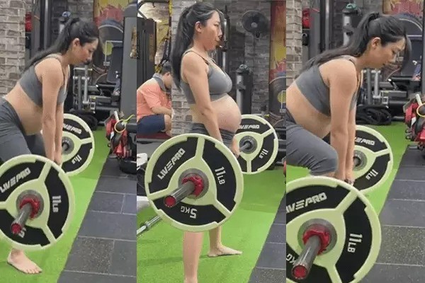 Em gái Trấn Thành cũng từng gây xôn xao với khoảnh khắc nâng tạ ở tháng thứ 8. Ảnh: FBNV Em gái Trấn Thành cũng từng gây xôn xao với khoảnh khắc nâng tạ ở tháng thứ 8. Ảnh: FBNV