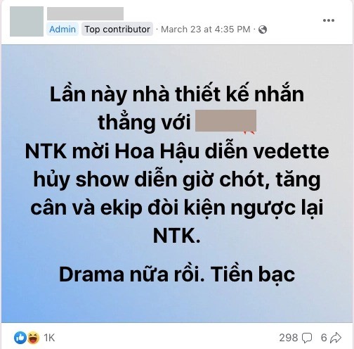Bài đăng tố một hoa hậu bùng show. Ảnh: Chụp màn hình Bài đăng tố một hoa hậu bùng show. Ảnh: Chụp màn hình