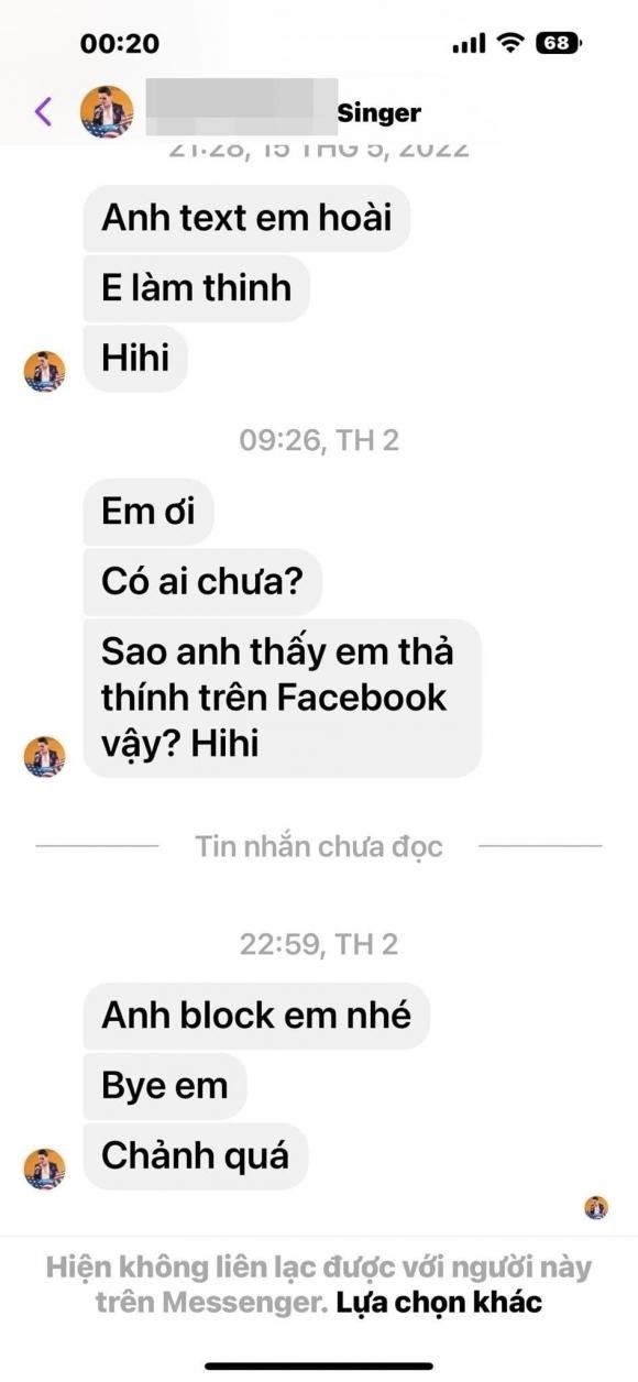 Vì Cát Tường 'chảnh quá' nên người này đã chặn luôn liên hệ của cô. Ảnh: FBNV