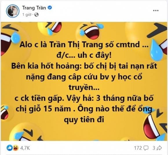 Trang Trần phản ứng trước tình huống lừa đảo khiến kẻ xấu 'cứng họng' 1 Trang Trần phản ứng trước tình huống lừa đảo khiến kẻ xấu 'cứng họng' 1