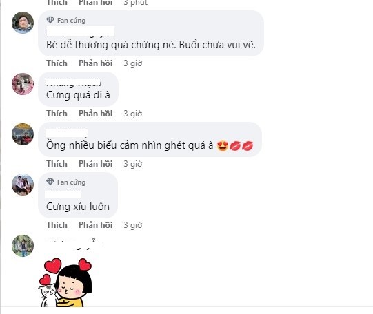 CDM đồng loạt bày tỏ sự thích thú trước biểu cảm đáng yêu của con trai Mâu Thủy. Ảnh: Chụp màn hình CDM đồng loạt bày tỏ sự thích thú trước biểu cảm đáng yêu của con trai Mâu Thủy. Ảnh: Chụp màn hình