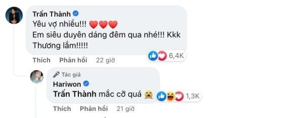 Màn tương tác ngọt ngào của vợ chồng Trấn Thành. Ảnh: Chụp màn hình Màn tương tác ngọt ngào của vợ chồng Trấn Thành. Ảnh: Chụp màn hình