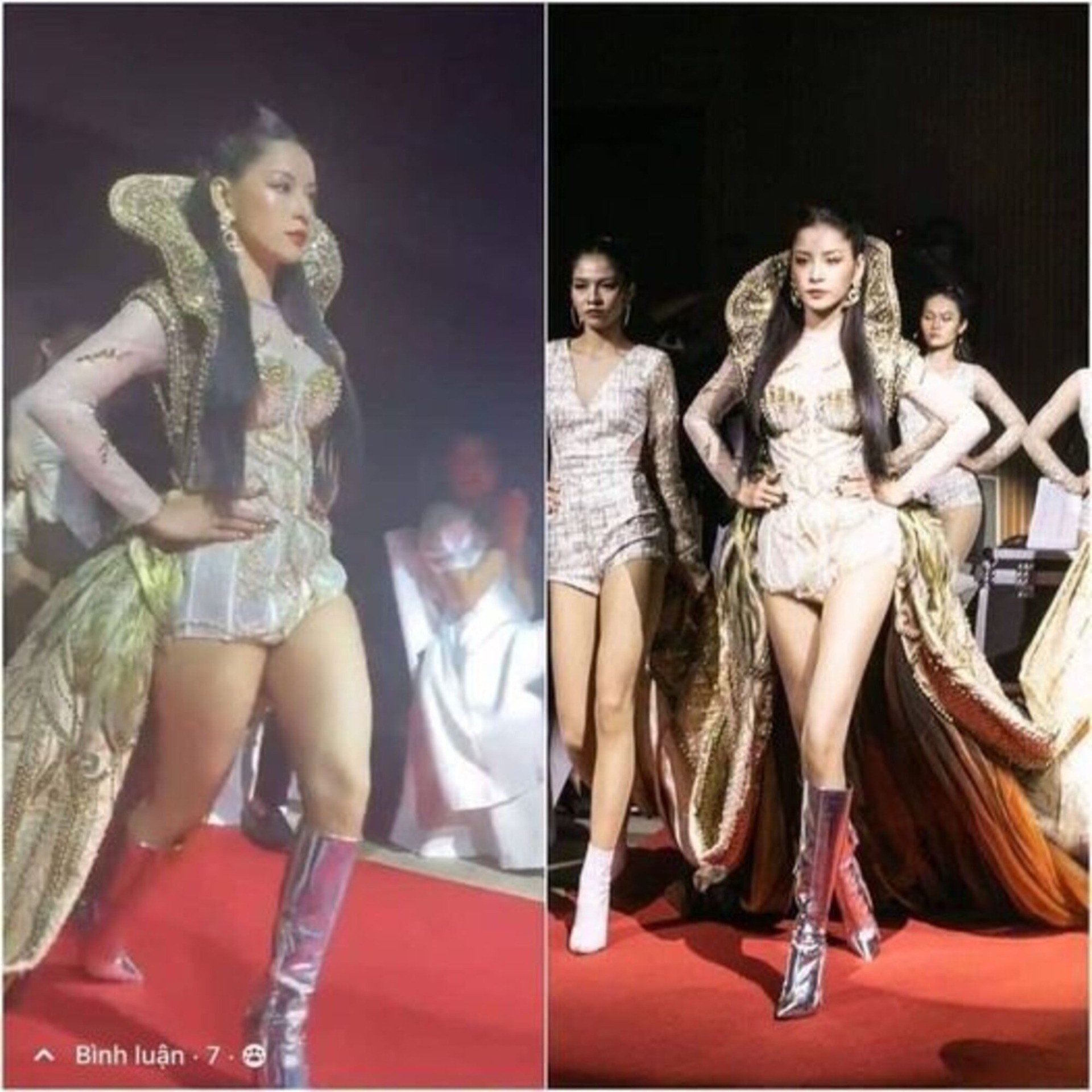 Chi Pu từng lộ khoảnh khắc bắp chân to thông qua cam thường, khác hẳn hình ảnh lộng lẫy từng thấy trên sân khấu. 