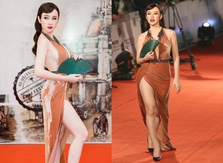 Xuất hiện trên thảm đỏ một sự kiện, Angela Phương Trinh gây ấn tượng với bộ cánh cắt xẻ táo bạo. Tuy nhiên người đẹp bị “dìm” thê thảm với thân hình kém thon gọn, đôi chân to khiến vóc dáng của cô không khác gì 'nấm lùn'.