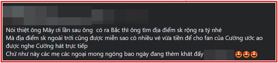 FC Hồ Văn Cường kiến nghị về quy mô show trong lần tổ chức sau. Ảnh: FB FC Hồ Văn Cường kiến nghị về quy mô show trong lần tổ chức sau. Ảnh: FB