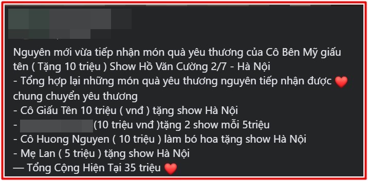 Hồ Văn Cường tiếp tục nhận được quà khủng từ người hâm mộ. Ảnh: FBNV Hồ Văn Cường tiếp tục nhận được quà khủng từ người hâm mộ. Ảnh: FBNV