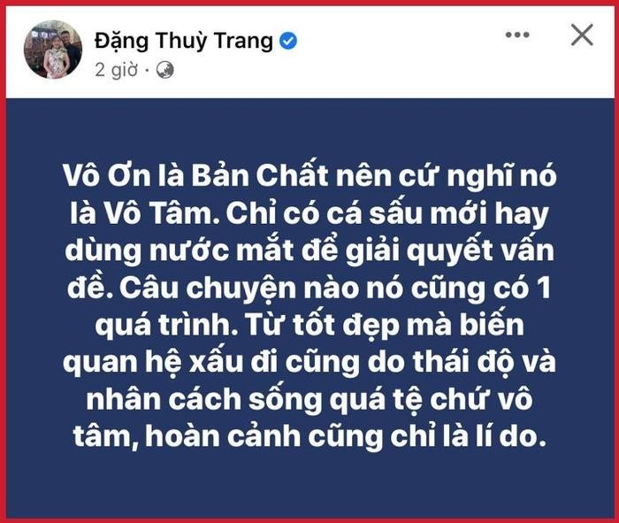 Bài đăng đáng chú ý của Đặng Thùy Trang. Ảnh: FBNV Bài đăng đáng chú ý của Đặng Thùy Trang. Ảnh: FBNV