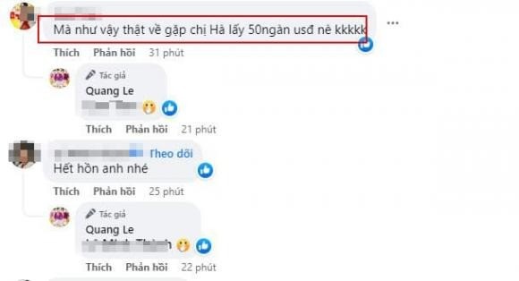 1 người bạn hứa sẽ thưởng cho Quang Lê 50000 USD nếu hình ảnh này là thật. Ảnh: FBNV 1 người bạn hứa sẽ thưởng cho Quang Lê 50000 USD nếu hình ảnh này là thật. Ảnh: FBNV