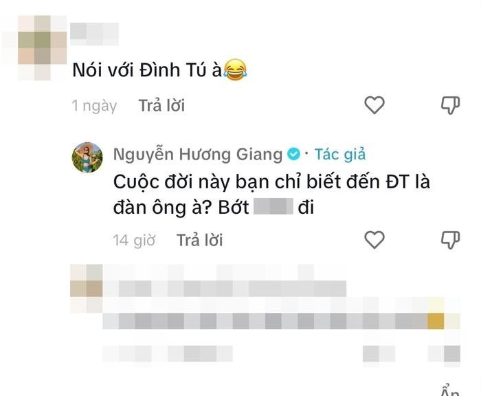 Hương Giang phản ứng khi có người gọi tên Đình Tú. Ảnh: Chụp màn hình