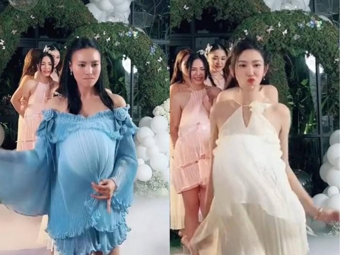 Lan Ngọc và Thúy Ngân cũng hiện diện tại bữa tiệc cùng chiếc 'bụng bầu'. Ảnh: Chụp màn hình Lan Ngọc và Thúy Ngân cũng hiện diện tại bữa tiệc cùng chiếc 'bụng bầu'. Ảnh: Chụp màn hình