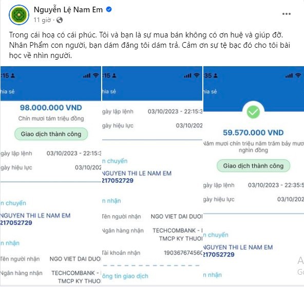 Phản ứng của Nam Em. Ảnh: FBNV Phản ứng của Nam Em. Ảnh: FBNV