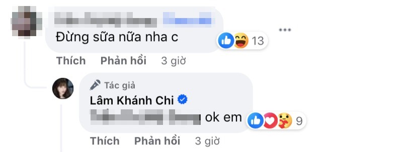 Lâm Khánh Chi đồng tình với việc không phẫu thuật thẩm mỹ nữa. Ảnh: FBNV Lâm Khánh Chi đồng tình với việc không phẫu thuật thẩm mỹ nữa. Ảnh: FBNV