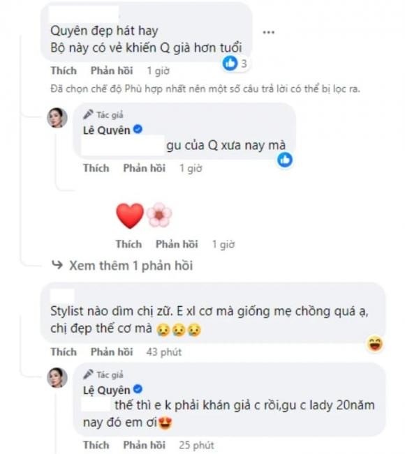 Lệ Quyên đáp trả những lời chê bai về mình. Ảnh: FBNV Lệ Quyên đáp trả những lời chê bai về mình. Ảnh: FBNV