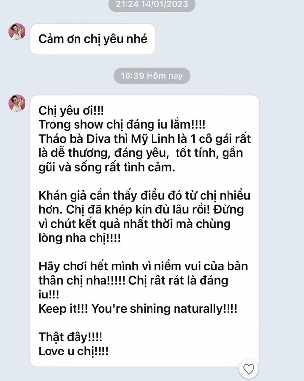 Dòng tin nhắn Trấn Thành nhắn gửi diva Mỹ Linh. Ảnh: FBNV Dòng tin nhắn Trấn Thành nhắn gửi diva Mỹ Linh. Ảnh: FBNV