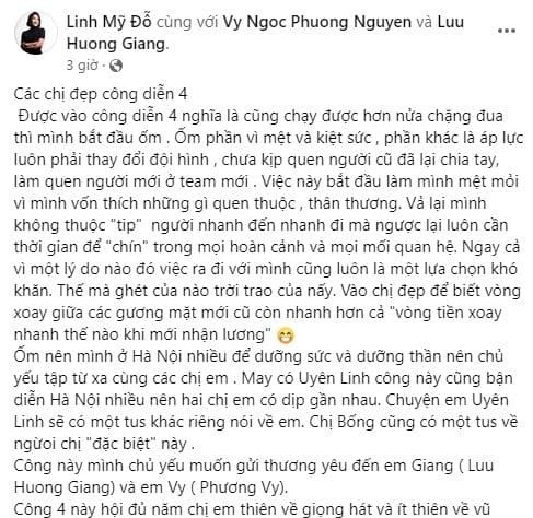 Chia sẻ mới đây của Mỹ Linh. Ảnh: FBNV