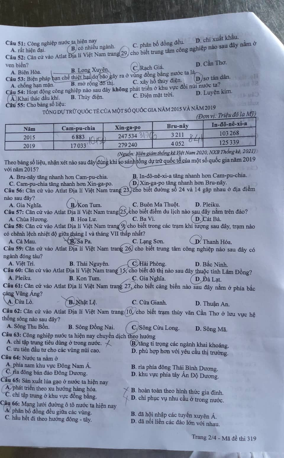 Gợi ý đáp án đề thi môn Địa Lý kỳ thi THPT Quốc Gia 2022 mã đề 319