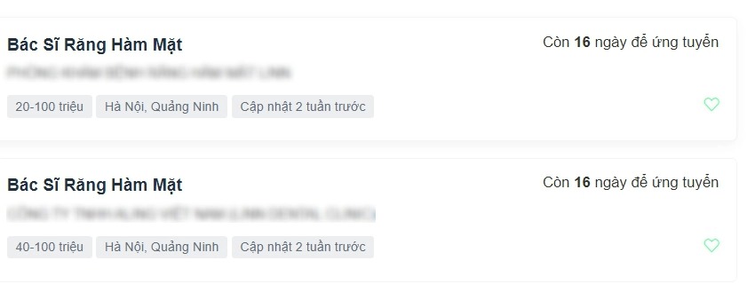 Thông báo tuyển dụng bác sĩ RHM với mức lương hấp dẫn.