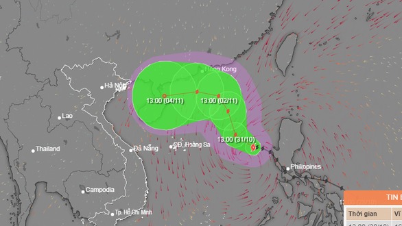 Vị trí và hướng di chuyển bão số 7. Ảnh: NCHMF Vị trí và hướng di chuyển bão số 7. Ảnh: NCHMF