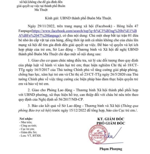 Công văn của Sở Lao động - Thương binh và Xã hội tỉnh Đắk Lắk. Ảnh: Tuổi trẻ Công văn của Sở Lao động - Thương binh và Xã hội tỉnh Đắk Lắk. Ảnh: Tuổi trẻ