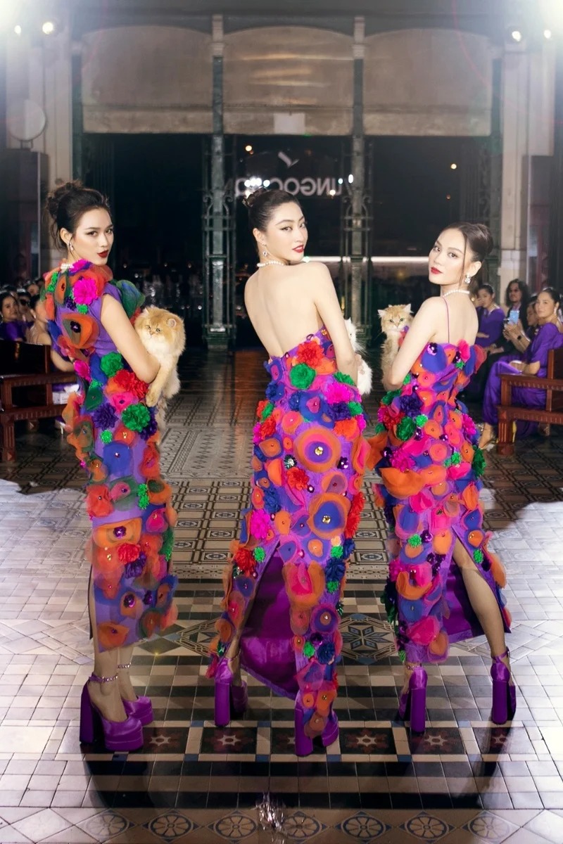 Đỗ Thị Hà gặp sự cố trên sàn diễn thời trang, nét sượng sùng hiện rõ trên gương mặt