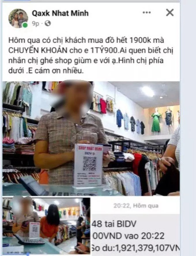 Cô giáo Huyền đăng tải trên Facebook cá nhân để tìm người chuyển nhầm tiền.