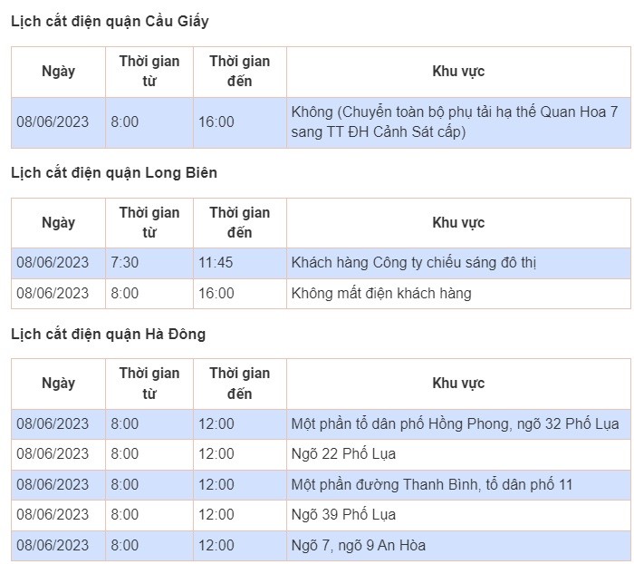 Lịch cắt điện tại Hà Nội ngày 8/6: Phạm vi được thu hẹp, thời gian được rút ngắn - Ảnh 6 Lịch cắt điện tại Hà Nội ngày 8/6: Phạm vi được thu hẹp, thời gian được rút ngắn - Ảnh 6