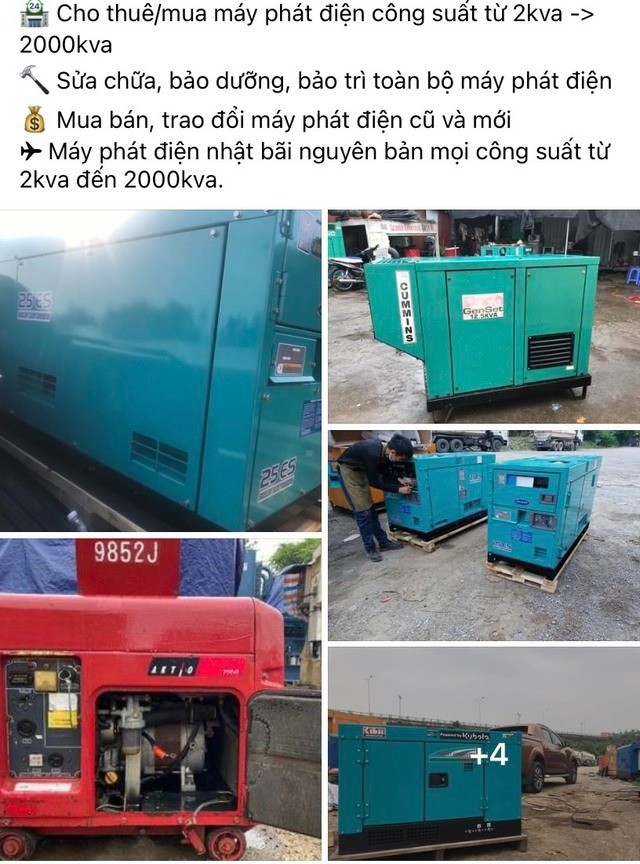 Dịch vụ cho thuê máy phát điện nở rộ vì cắt điện luân phiên. Ảnh: FB