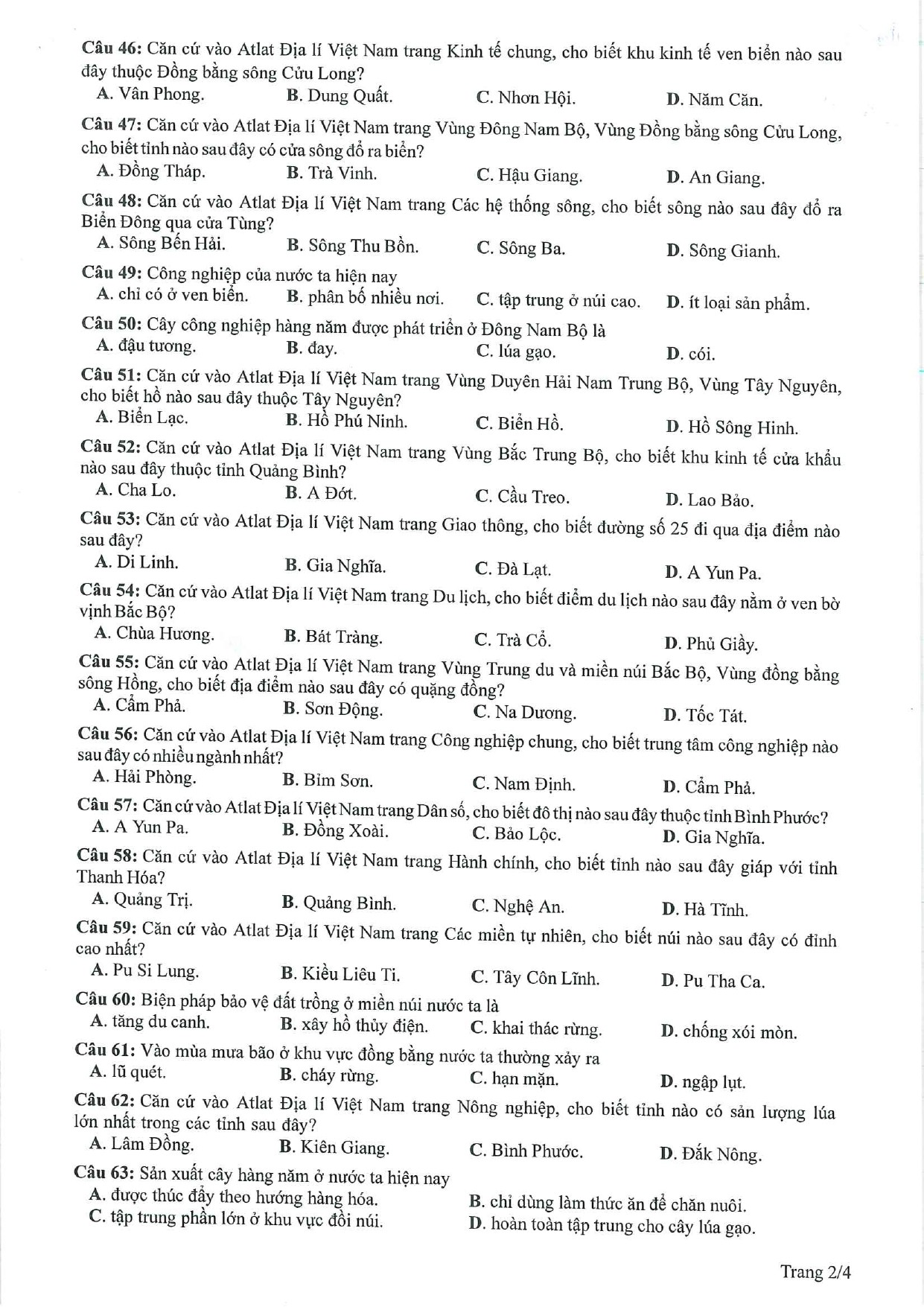Thi tốt nghiệp THPT năm 2023: Đề thi minh hoạ môn Địa lý - Ảnh 2 Thi tốt nghiệp THPT năm 2023: Đề thi minh hoạ môn Địa lý - Ảnh 2