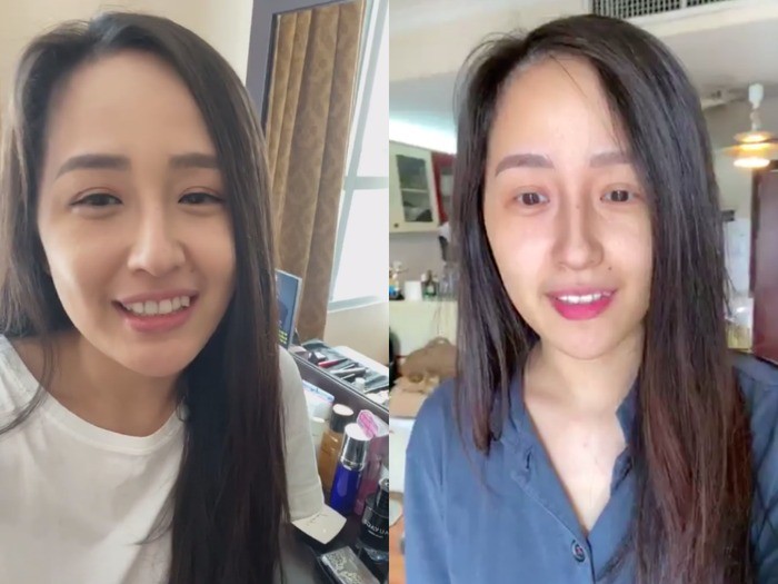 Dù mặt mộc còn vài khuyết điểm, nhưng Mai Phương Thúy vẫn tự tin giao lưu với khán giả trong lúc ở nhà.