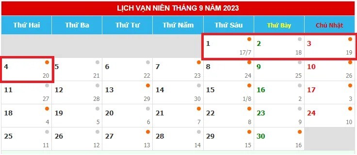 Lịch nghỉ lễ 2/9 với người lao động có chế độ nghỉ 2 ngày/tuần. Lịch nghỉ lễ 2/9 với người lao động có chế độ nghỉ 2 ngày/tuần.