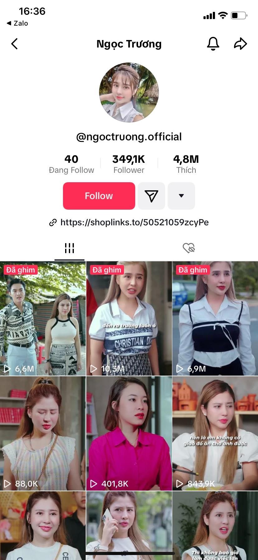 Kênh TikTok Ngọc Trương với 349.4k follower Kênh TikTok Ngọc Trương với 349.4k follower