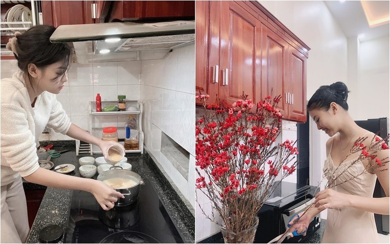 Chị gái Đào Hiền từng chia sẻ ảnh trong căn bếp khi nấu nướng hay cắm hoa. Dịp Tết, người đẹp trang hoàng không gian sống bằng những loài hoa rực rỡ. Ảnh: FBNV