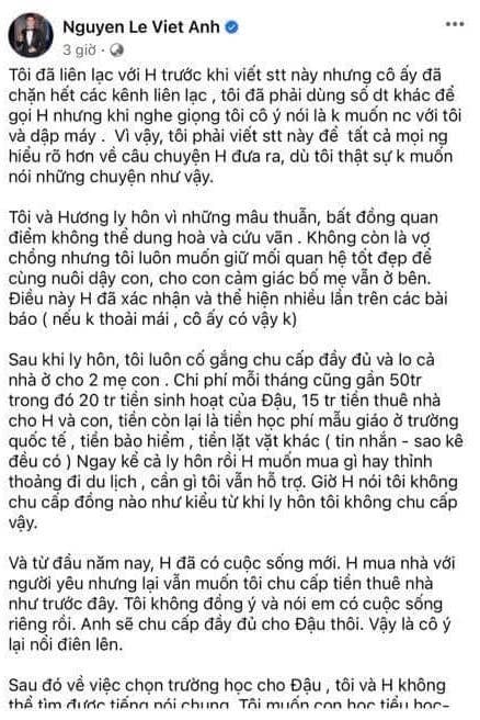 Bài đăng của diễn viên Việt Anh. Ảnh: Chụp màn hình Bài đăng của diễn viên Việt Anh. Ảnh: Chụp màn hình