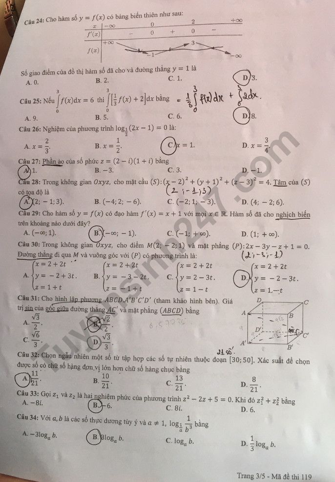Đáp án đề thi môn Toán mã đề 119 kì thi THPT Quốc gia 2022 nhanh và chính xác - Ảnh 3 Đáp án đề thi môn Toán mã đề 119 kì thi THPT Quốc gia 2022 nhanh và chính xác - Ảnh 3