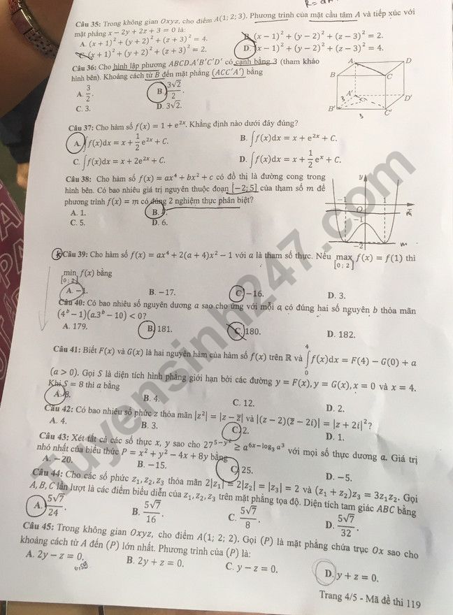 Đáp án đề thi môn Toán mã đề 119 kì thi THPT Quốc gia 2022 nhanh và chính xác - Ảnh 4 Đáp án đề thi môn Toán mã đề 119 kì thi THPT Quốc gia 2022 nhanh và chính xác - Ảnh 4