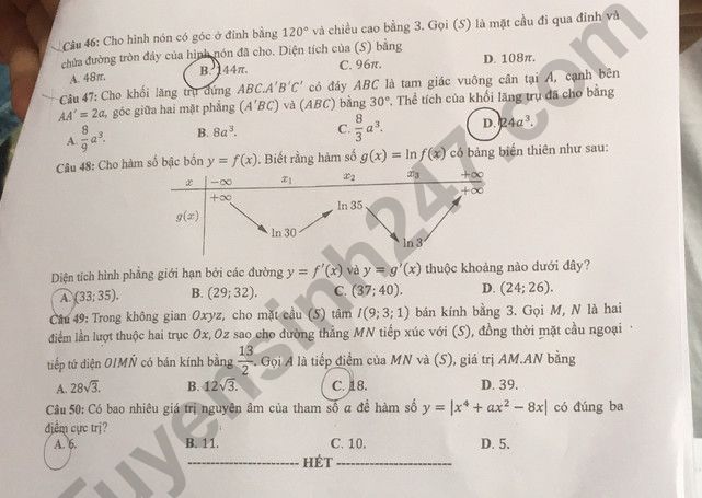 Đề thi môn Toán mã đề 119 kì thi THPT Quốc gia 2022 nhanh và chính xác Đề thi môn Toán mã đề 119 kì thi THPT Quốc gia 2022 nhanh và chính xác