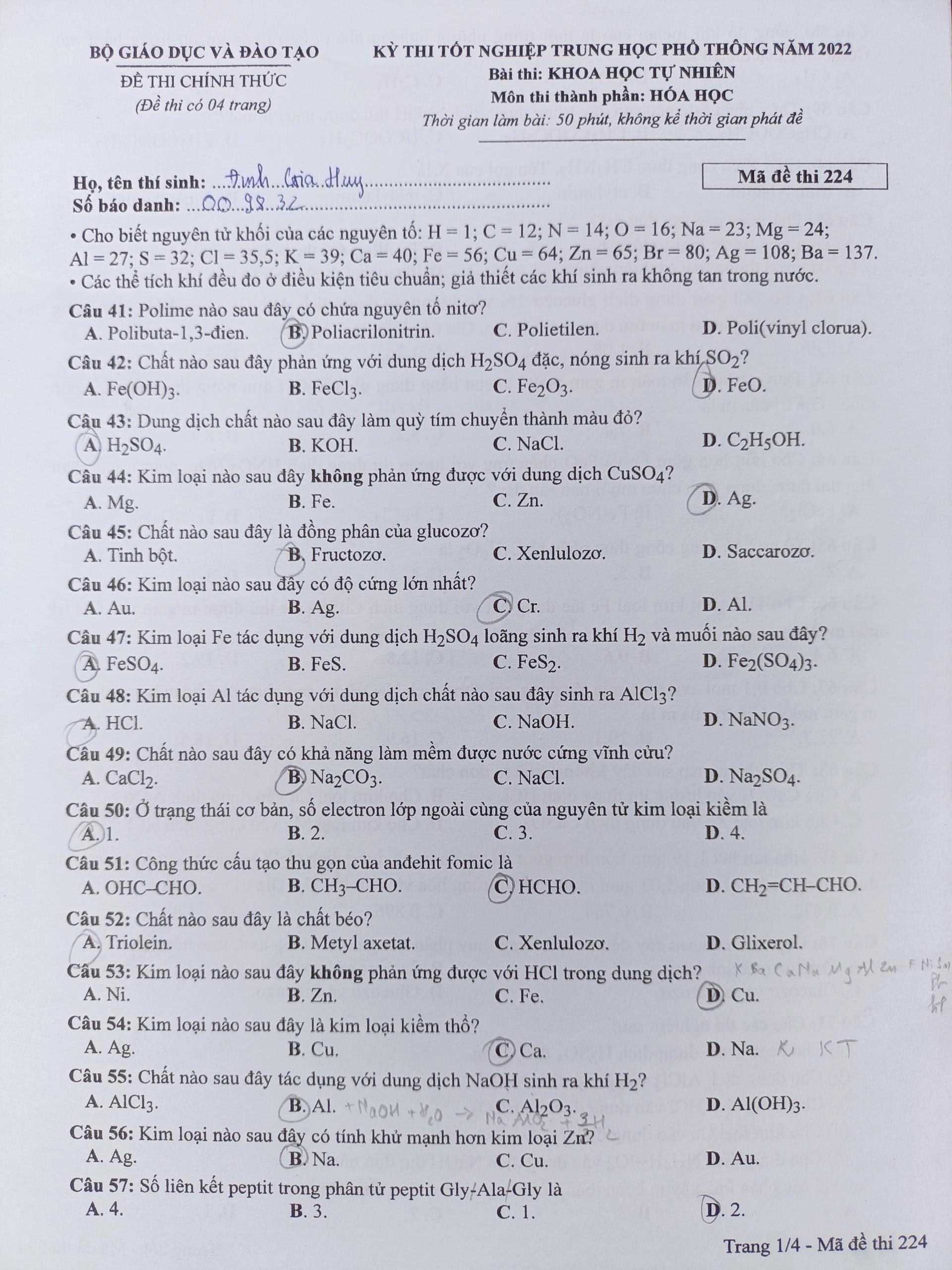 Đề thi THPT quốc gia 2022 môn Hóa học tất cả các mã đề - Ảnh 5 Đề thi THPT quốc gia 2022 môn Hóa học tất cả các mã đề - Ảnh 5