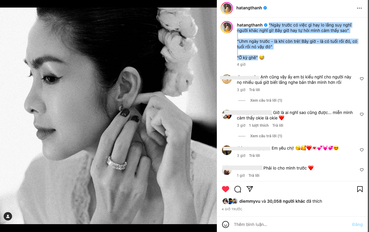 Nguyên văn bài đăng của Tăng Thanh Hà (Ảnh: Chụp màn hình)