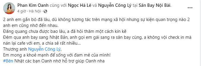 Bài đăng của Hoa hậu Phan Kim Oanh phía dưới bài viết của NSND Công Lý (Ảnh: Chụp màn hình) Bài đăng của Hoa hậu Phan Kim Oanh phía dưới bài viết của NSND Công Lý (Ảnh: Chụp màn hình)