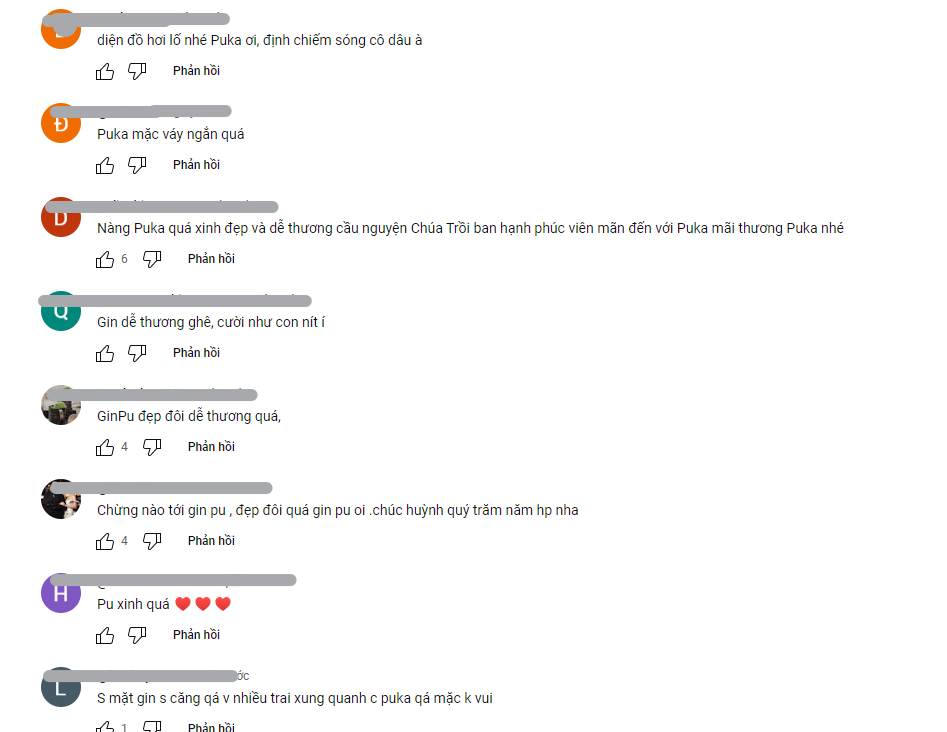 Cư dân mạng bình luận phía dưới đoạn clip ghi lại cảnh Puka - Gin Tuấn Kiệt đi dự đám cưới (Ảnh: Chụp màn hình)