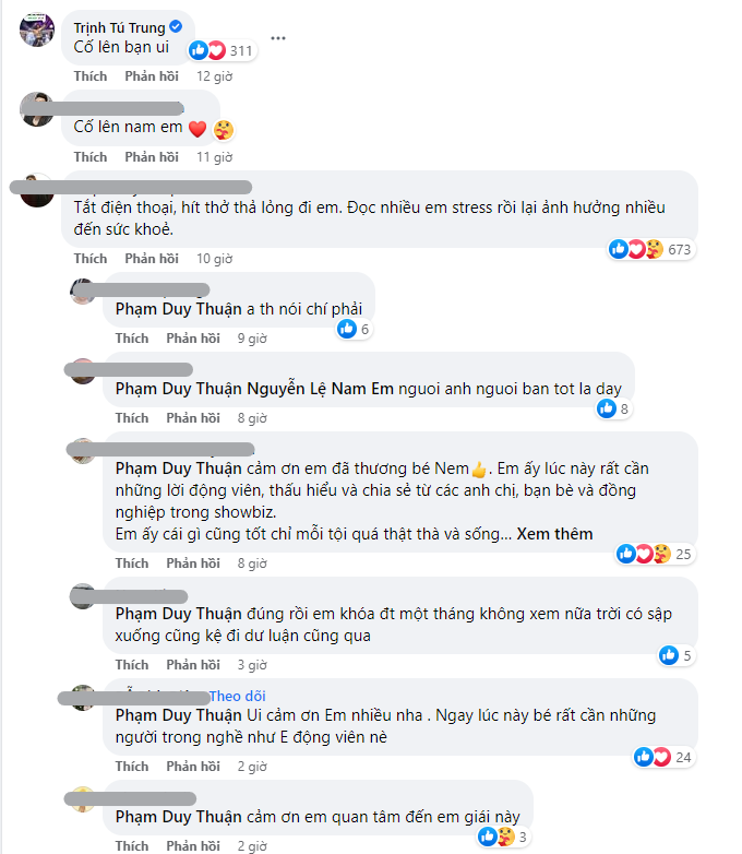 Cư dân mạng để lại bình luận phía dưới bài đăng của Nam Em (Ảnh: FBNV) Cư dân mạng để lại bình luận phía dưới bài đăng của Nam Em (Ảnh: FBNV)
