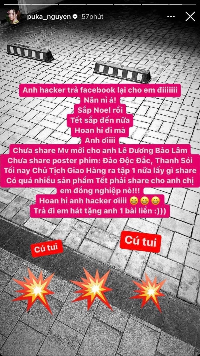 Puka chia sẻ thông báo tài khoản Facebook đang bị hack (Ảnh: Chụp màn hình) Puka chia sẻ thông báo tài khoản Facebook đang bị hack (Ảnh: Chụp màn hình)
