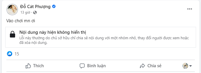 Cát Phượng xóa/ẩn đoạn clip livestream cách đây không lâu (Ảnh: Chụp màn hình) Cát Phượng xóa/ẩn đoạn clip livestream cách đây không lâu (Ảnh: Chụp màn hình)