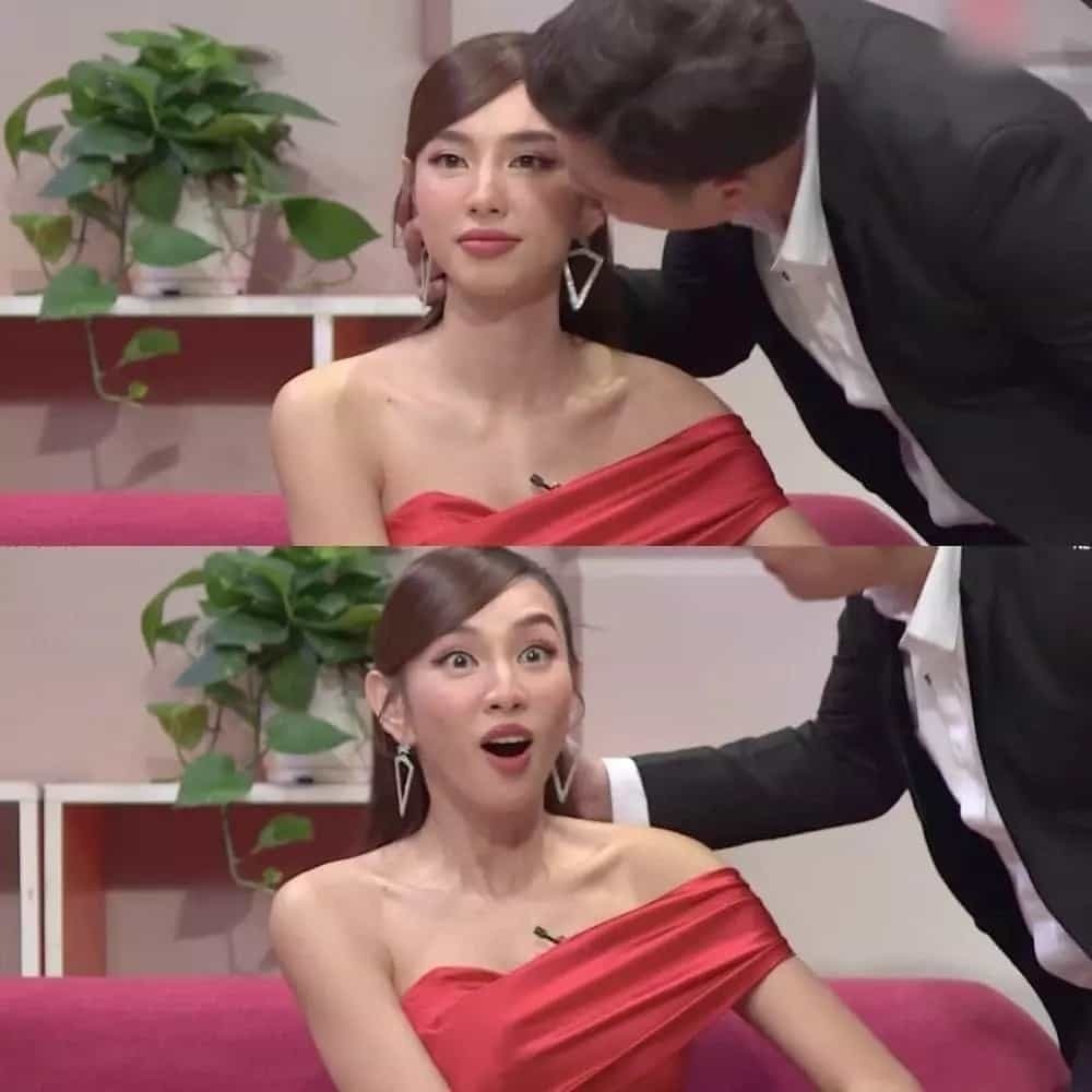 Khoảnh khắc Trường Giang hôn má Thuỳ Tiên trong chương trình Ơn giời cậu đây rồi (Ảnh: Chụp màn hình)