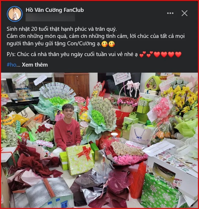 Hồ Văn Cường gây chú ý khi được fan tặng quà sinh nhật tuổi 20