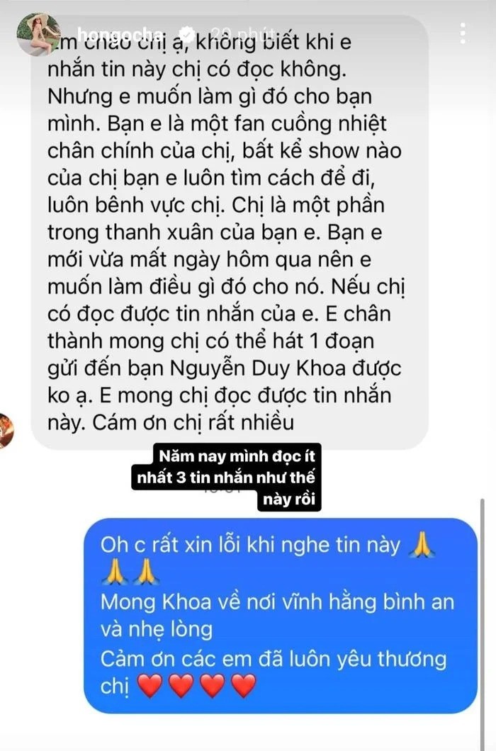 Hồ Ngọc Hà nghẹn ngào khi hay tin fan ruột qua đời (Ảnh: Chụp màn hình) Hồ Ngọc Hà nghẹn ngào khi hay tin fan ruột qua đời (Ảnh: Chụp màn hình)