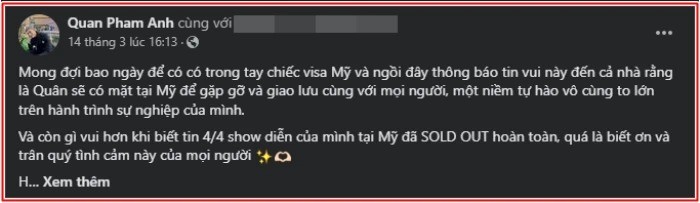 Bài đăng của Quân AP khiến nhiều người chú ý (Ảnh: Chụp màn hình) Bài đăng của Quân AP khiến nhiều người chú ý (Ảnh: Chụp màn hình)