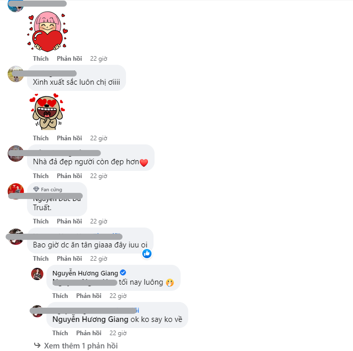 CDM để lại bình luận dưới bài đăng của Hương Giang (Ảnh: FBNV)
