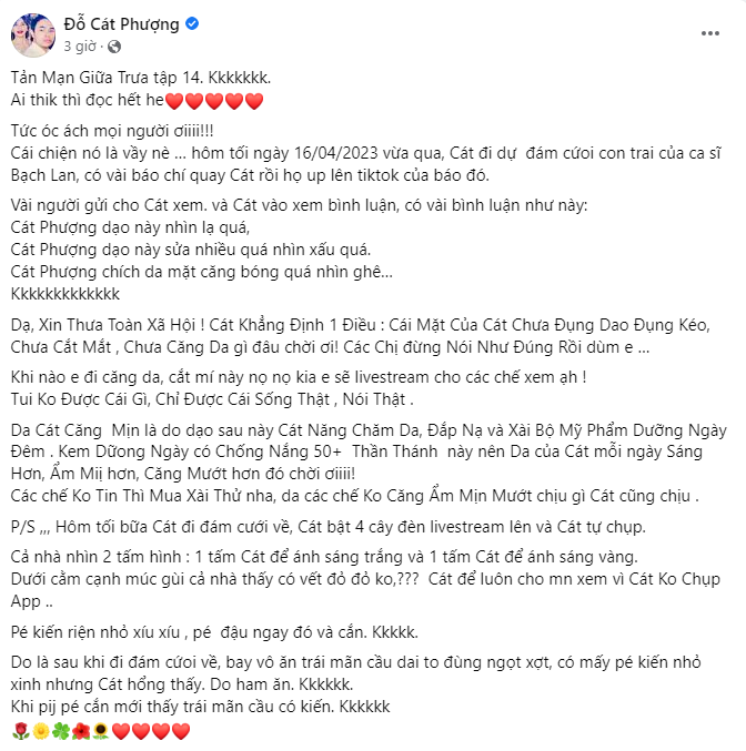 Nguyên văn bài đăng của Cát Phượng khiến nhiều người chú ý (Ảnh: Chụp màn hình)