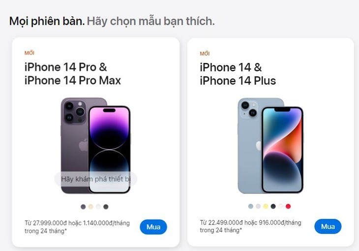 Giá bán iphone 14 series (Ảnh: Chụp màn hình) Giá bán iphone 14 series (Ảnh: Chụp màn hình)